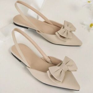 Elegant Cream Bow Slingback Flats